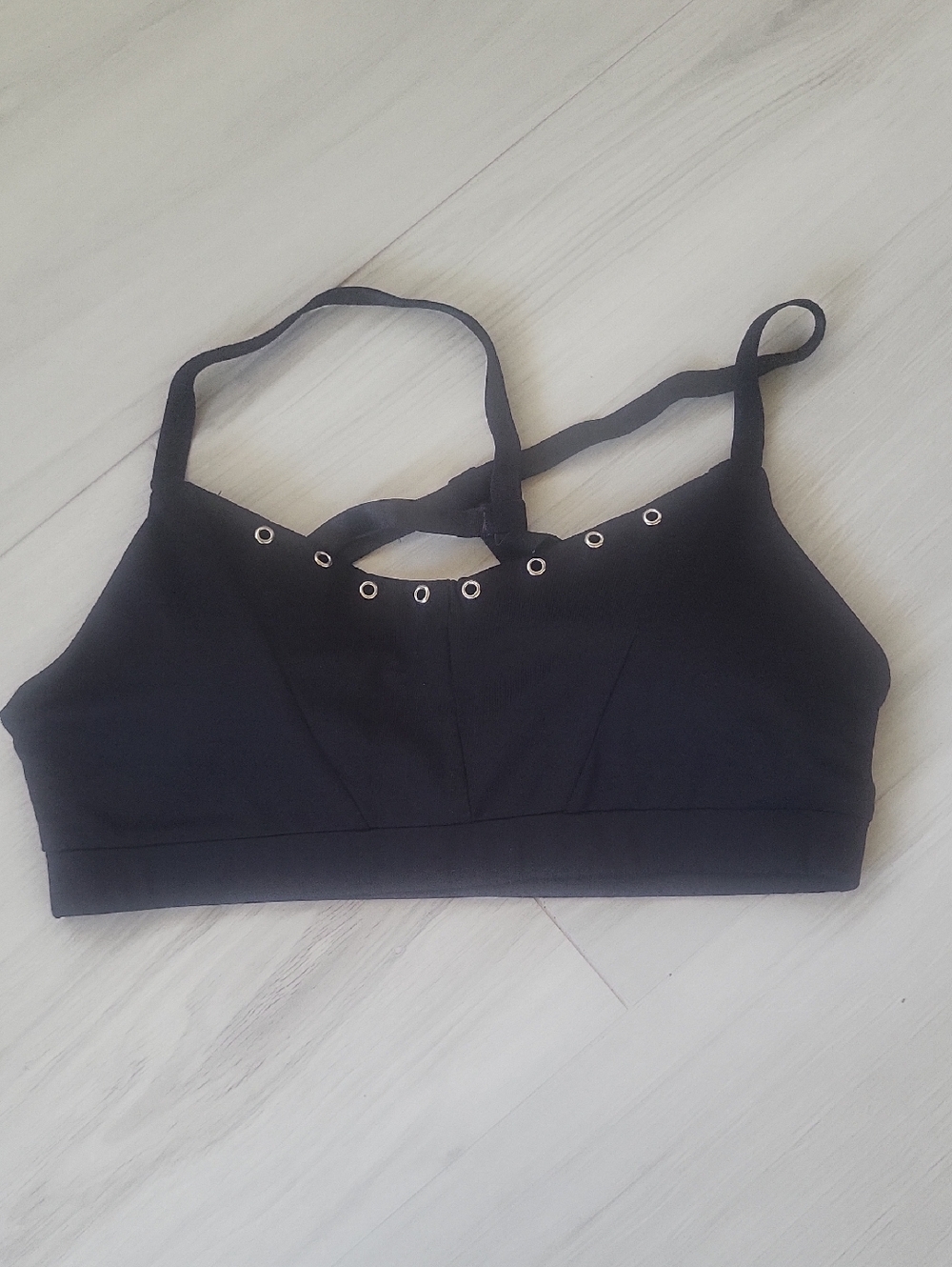 Fabletics Black Eyelet Strappy Sports Bra